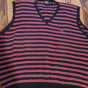 Polo Ralph Lauren Navy and Red Striped V-Neck Sweater Vest